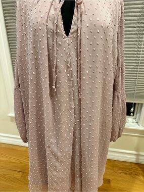Umgee USA Swiss Dot Ruffle Tie Neck Dress Pink 2XL